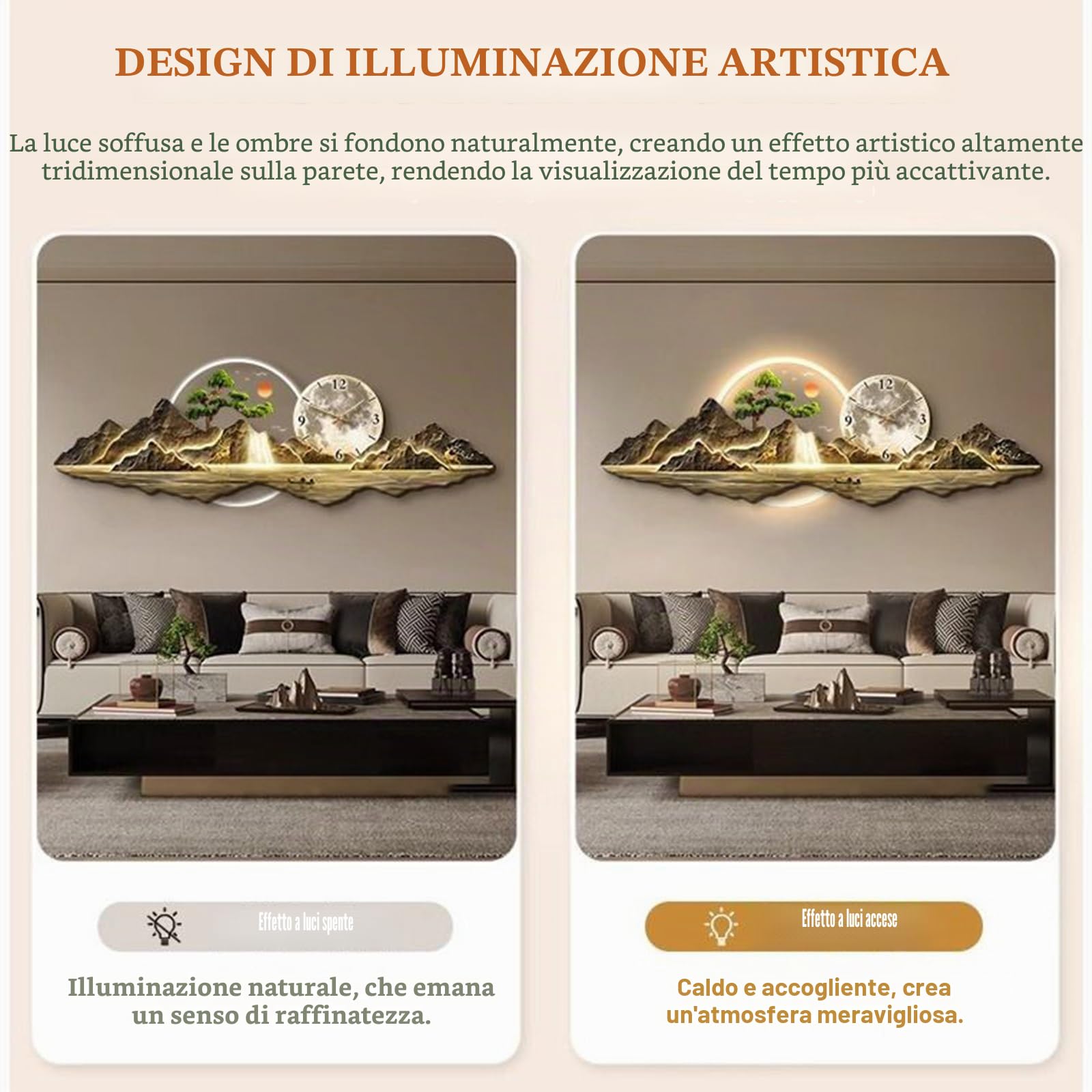 Orologio Da Parete Moderno E Silenzioso Decorativo 3D Con LED, Grande Scultura Murale Sospesa, Alimentazione A Spina, Decorazioni Da Parete Per Soggiorno, Camera, Corridoio, Ingresso