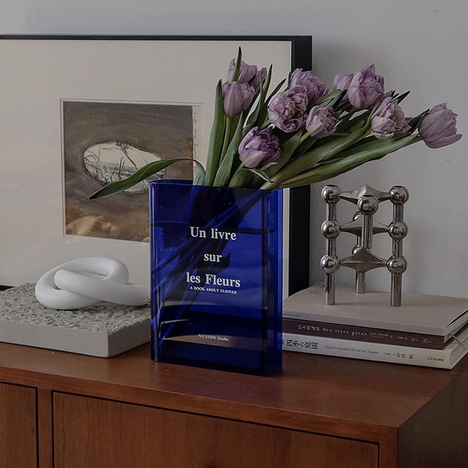 2023 New Book Flower Vase Clear, Clear Book Vase, 8 Inch Acrylic Clear Book Flower Vase, Cute Bookshelf Decor for Floral Arrangement & Home Decor (Red)
