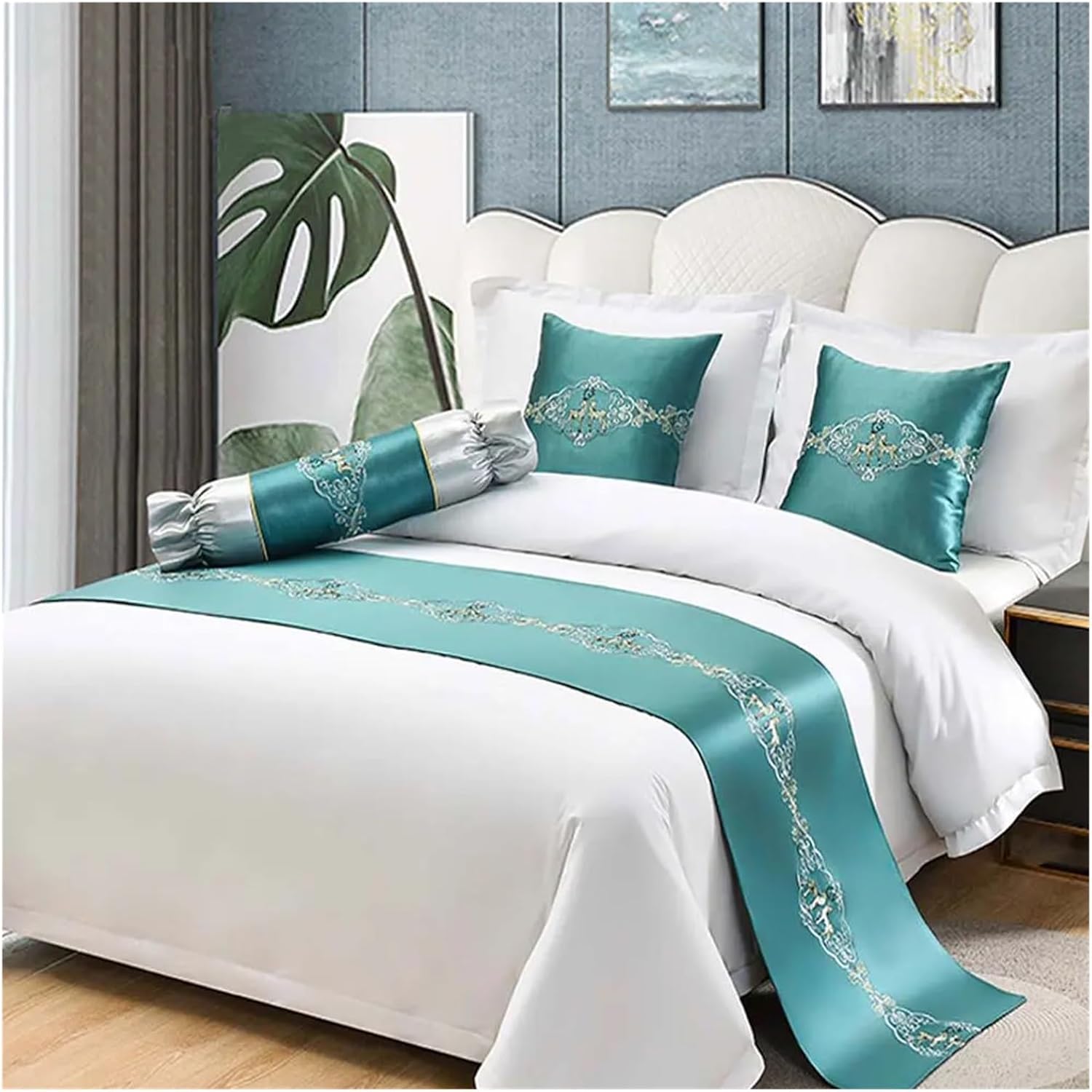 Luxury Bed Runner Embroidery Bed Flag Throw for Hotel Home Wedding Bedding Decoration Bed Tail Towel Pillowcase(Style 11,50x50 Pillowcase 2pc)