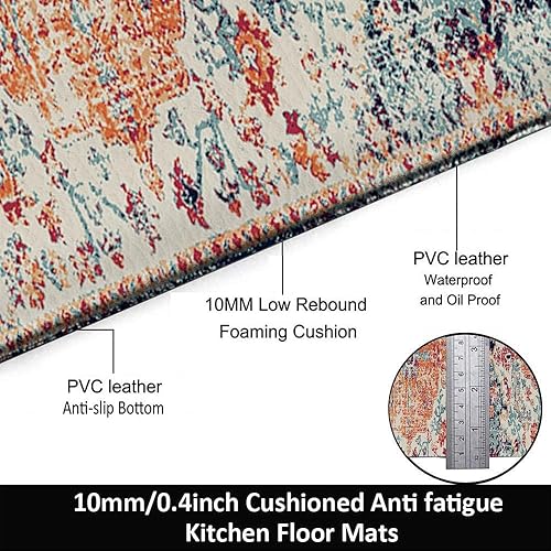 Miniatura 2 de EMMTEEY Tapetes bohemios antifatiga para el suelo de la cocina, impermeables, antideslizantes, acolchados, de PVC, vintage, étnico, para cocina,