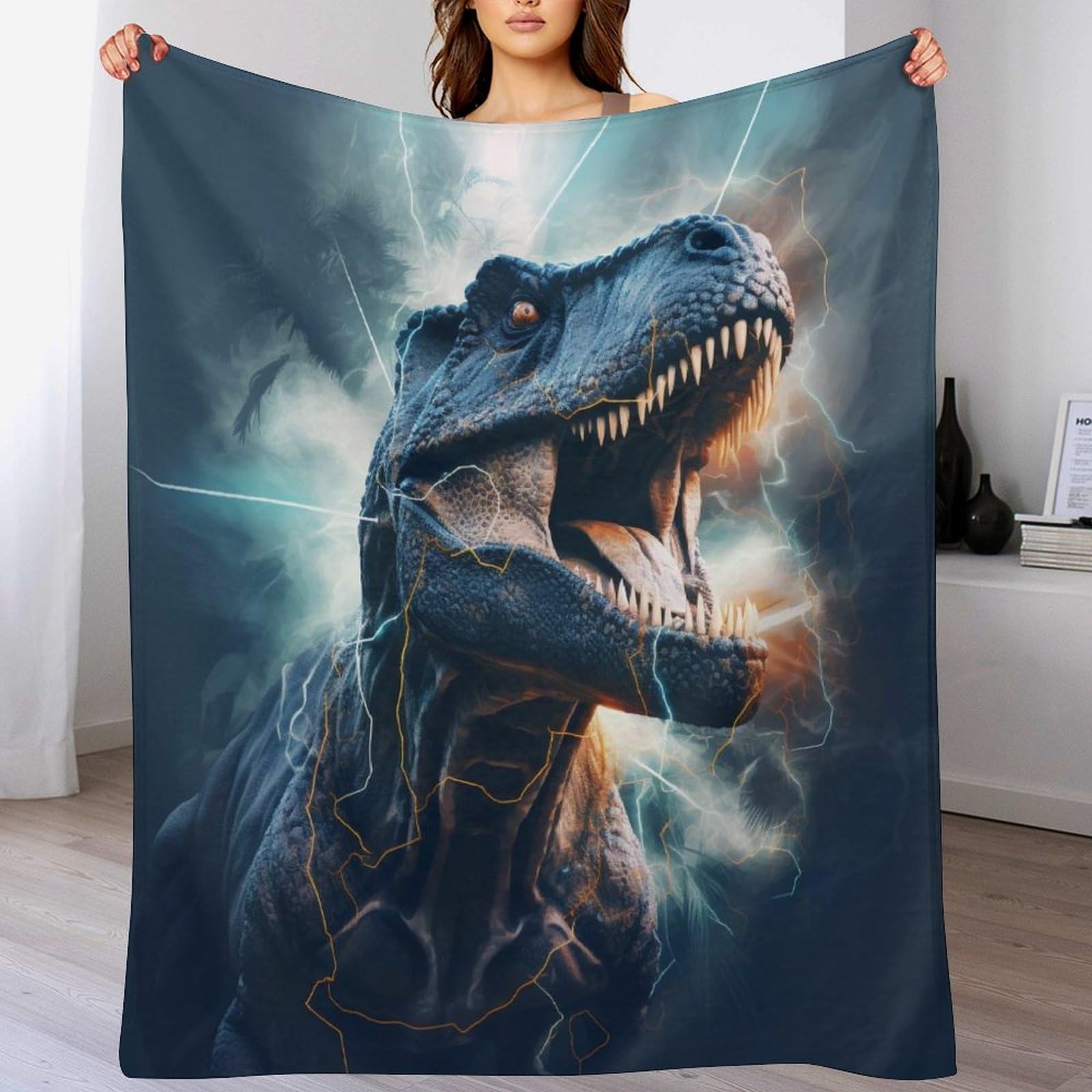 Couverture dinosaure en flannel polaire douce de 130x180cm pour le salon