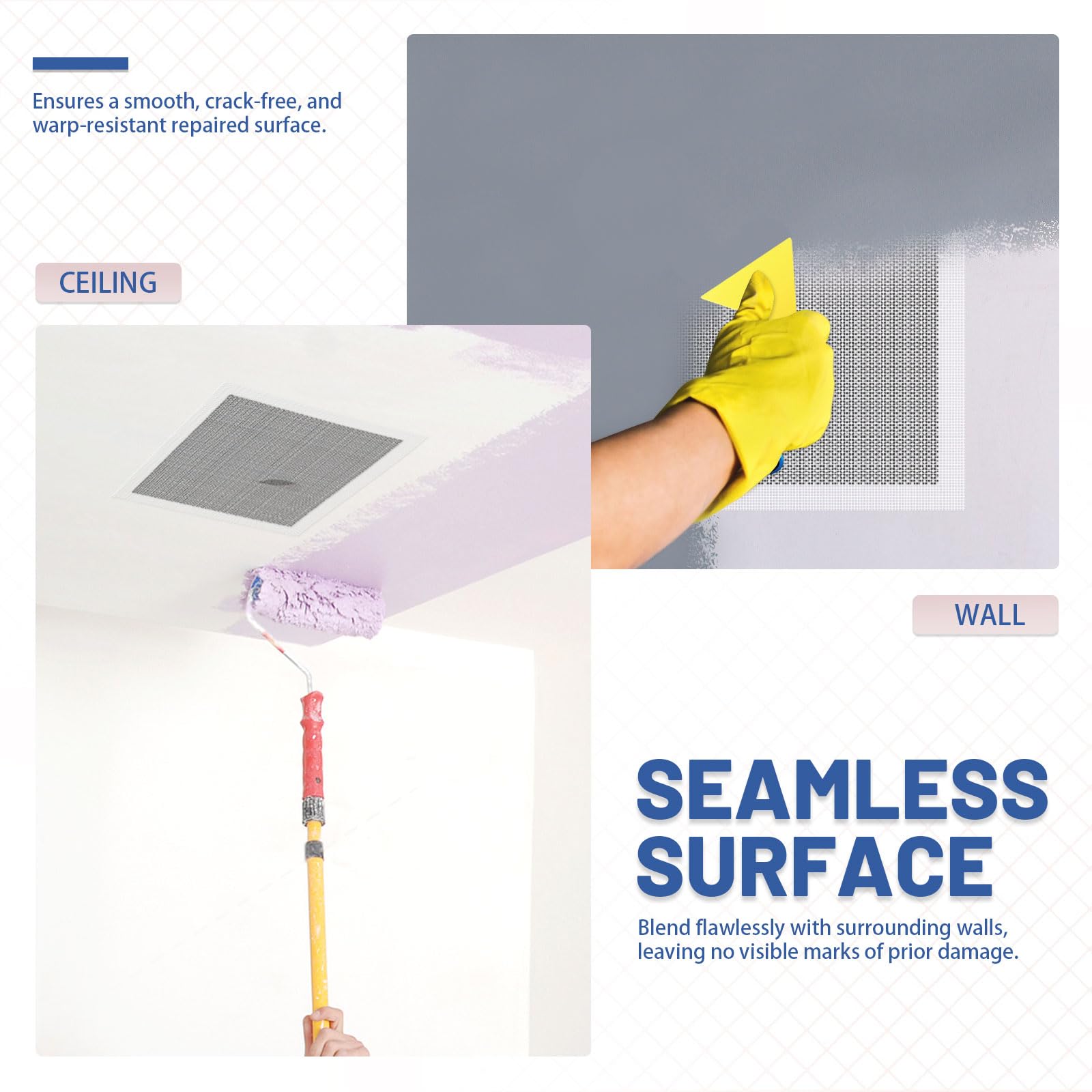 Lot de 4 kits de réparation autocollants pour cloison sèche - 30 x 30 cm - Pour grands trous - En fibre de verre - Feuille d'aluminium - Pour réparation murale et plafond - Avec 2 papiers de