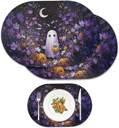 Miniatura 57 de Pumpkin Placemats Set of 4 Ghost Non Slip Washable Heat Resistant Place Mats 12x18 Inch Round Tablemats for Dining Kitchen Party Daily Table Decor