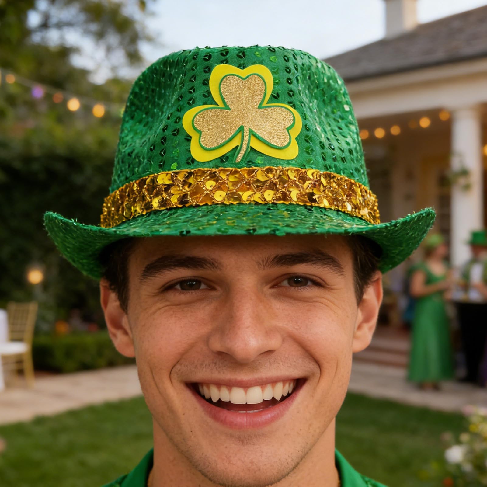 Cappello di San Patrizio – Cappello irlandese con paillettes e decorazione per feste, elegante cappello per costume per il giorno di San Patrizio, per adulti, bambini, donne, uomini, feste, festival