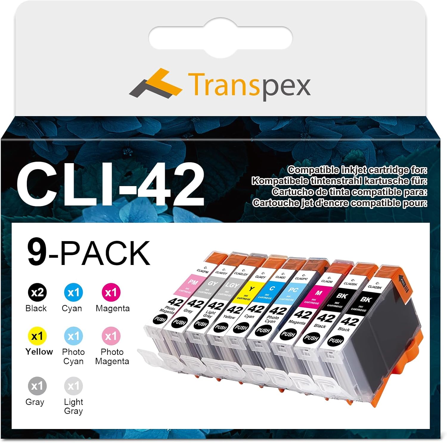 Remanufactured CLI42 Ink Cartridge Replacement for CAN CLI-42 Blakc and Color CLI 42 Value Pack Ink with PIXMA PRO-100 PRO-100S Printers (9 Pack, 1 Set+1 Black)