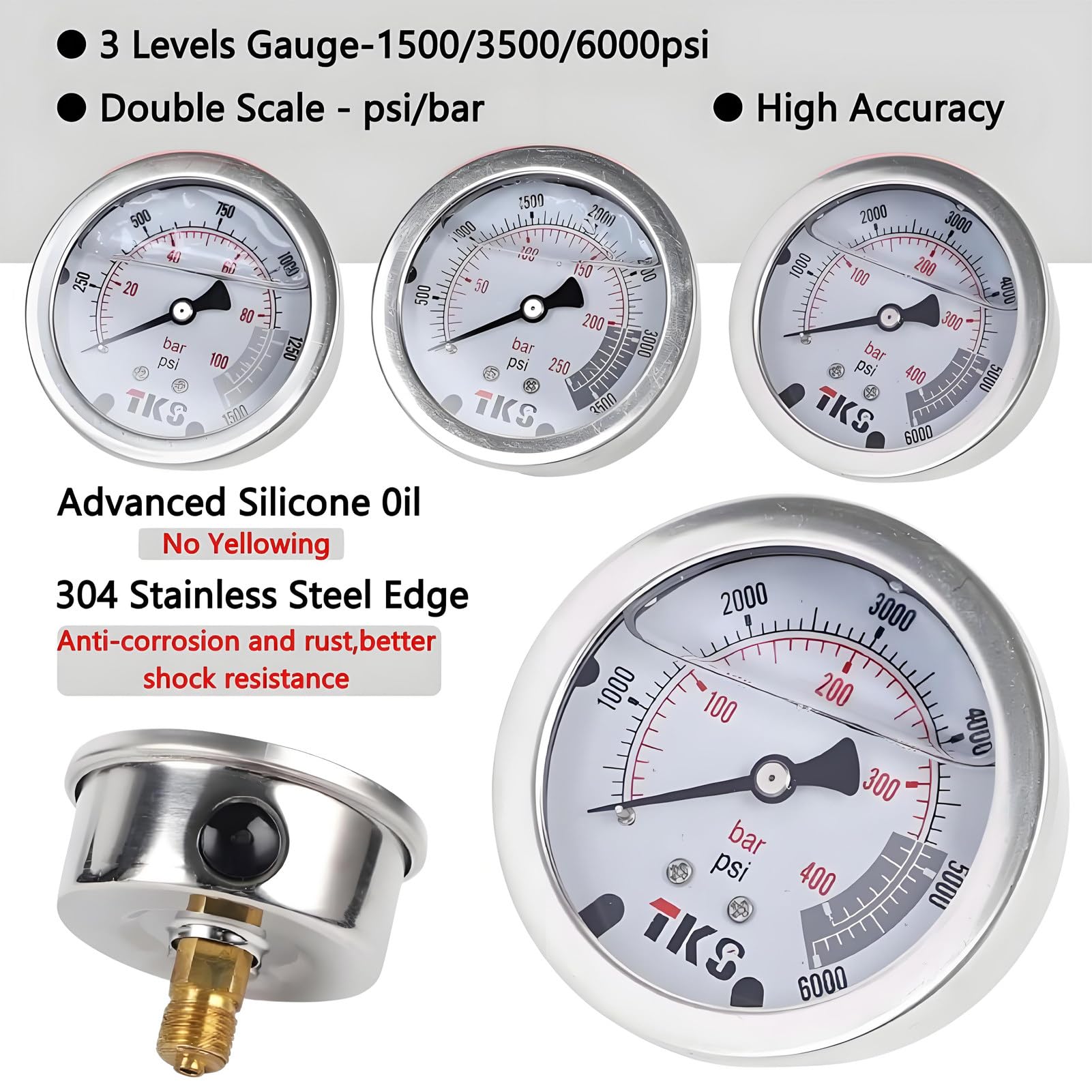 Kit de carga de acumulador de nitrógeno hidráulico, kit de prueba de presión de nitrógeno hidráulico, kit de carga de llenado de nitrógeno con 3 manómetros, 7 acoplamientos y 1 manguera de gas