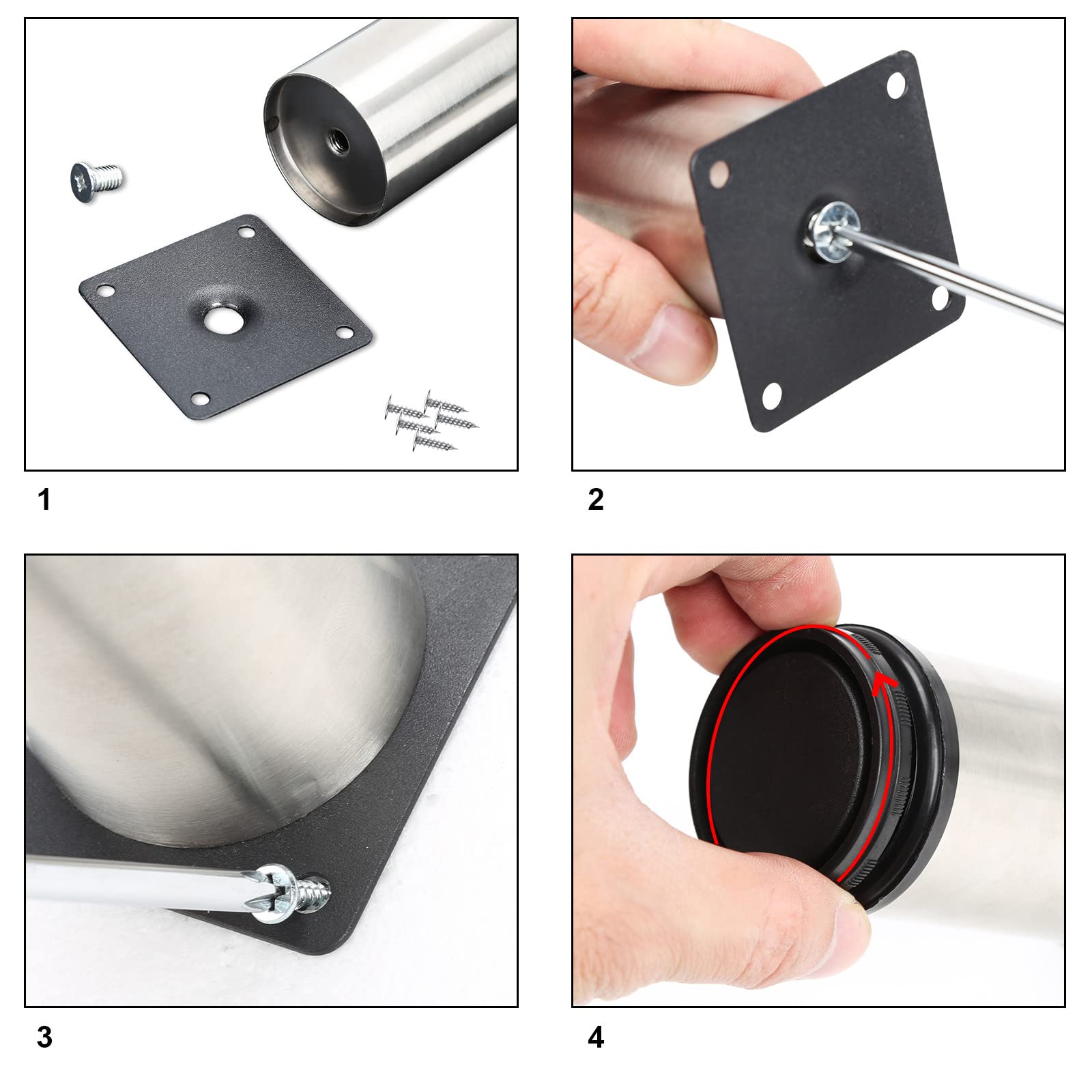 Juego de 12 patas para muebles, altura regulable, altura de 200 mm, con tornillos para muebles personalizados, patas de muebles de cocina, patas redondas de acero inoxidable
