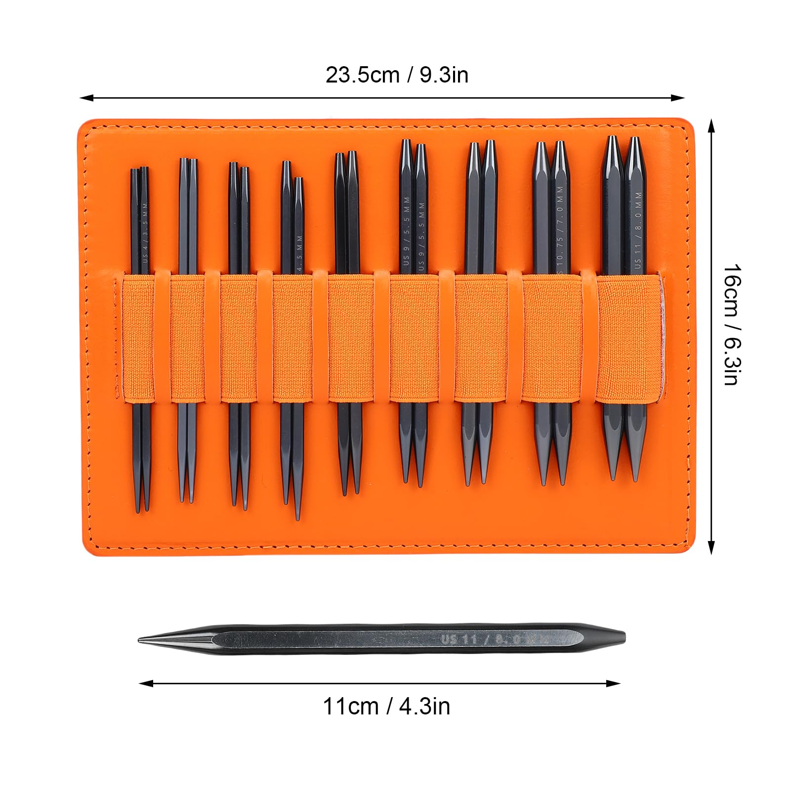 Rundstricknadel-Set, 9 Größen, langes, austauschbares Rundstricknadel-Set aus Aluminium mit Etui und Zubehör, 13 cm, 3,5 mm–8,0 mm Kit