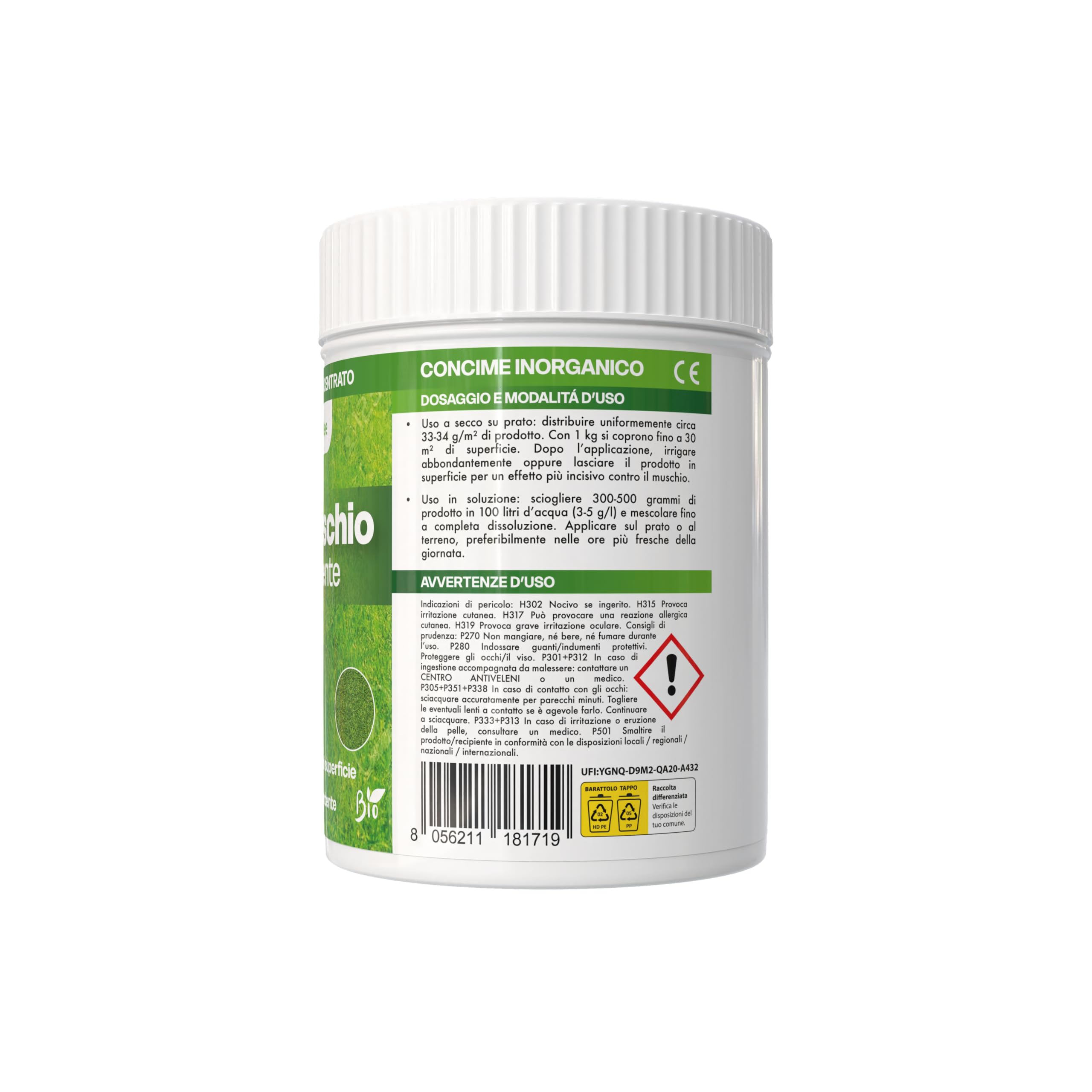 Antimusgo revitalizante 1 kg – Sulfato de hierro concentrado – Acción rápida contra musgo, clorosis férrica y reverdecimiento del césped – Permitido en agricultura biológica