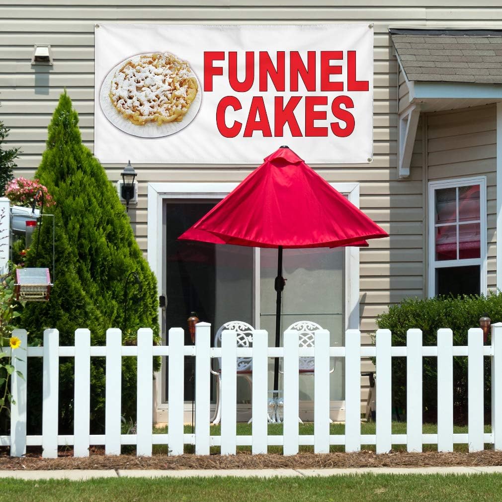 Vinyl Banner Multiple Sizes Funnel Cakes Red Food Bar Restaurant Truck B Restaurant & Food Outdoor Weatherproof Industrial Yard Signs 4 Grommets 24x36Inches