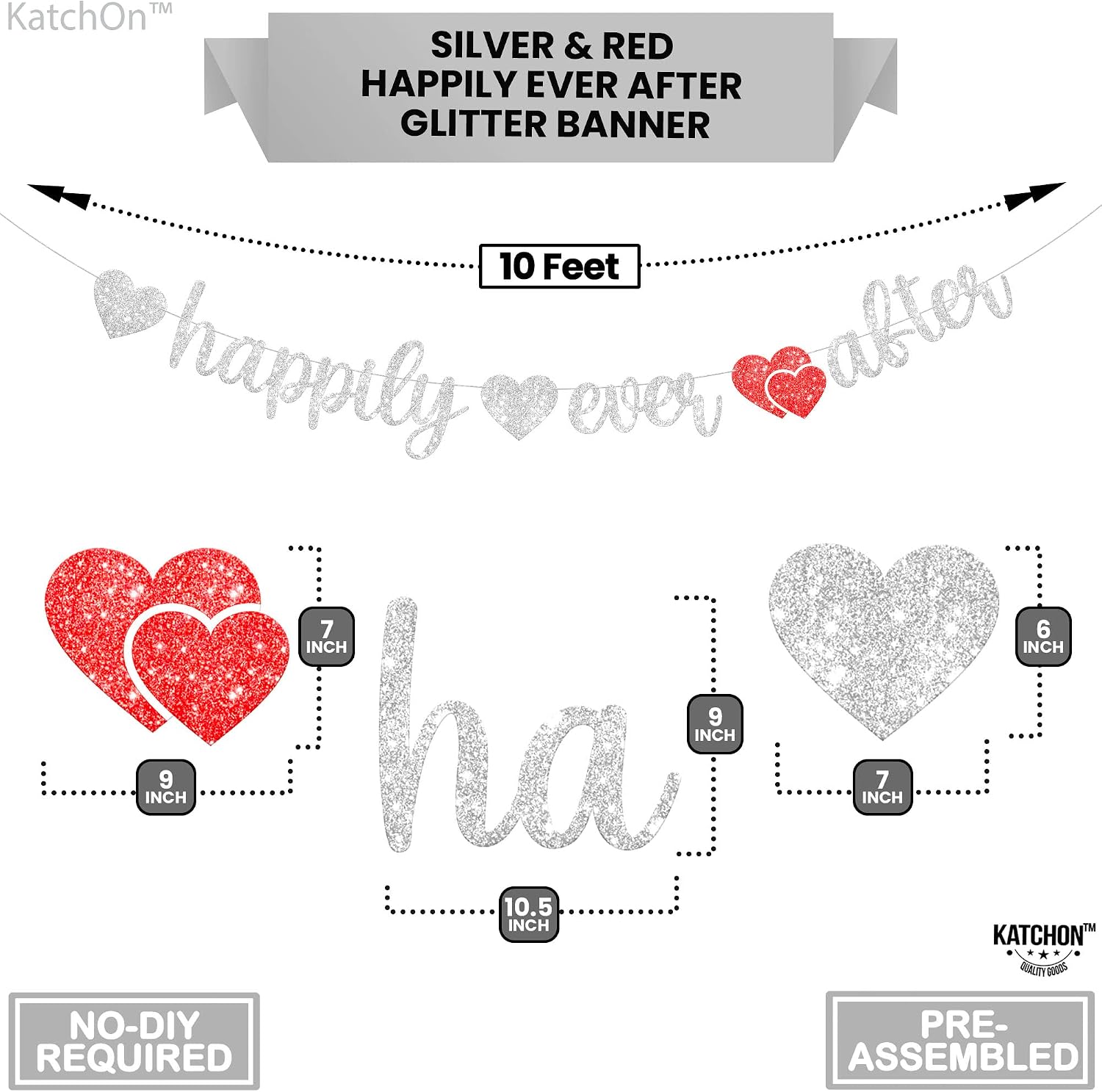 KatchOn, Silver Happily Ever After Banner - 10 Feet | Glitter Happily Ever After Sign for Bridal Shower Decorations | Wedding Shower Decorations | Wedding Decorations for Home Party, Engagement Party