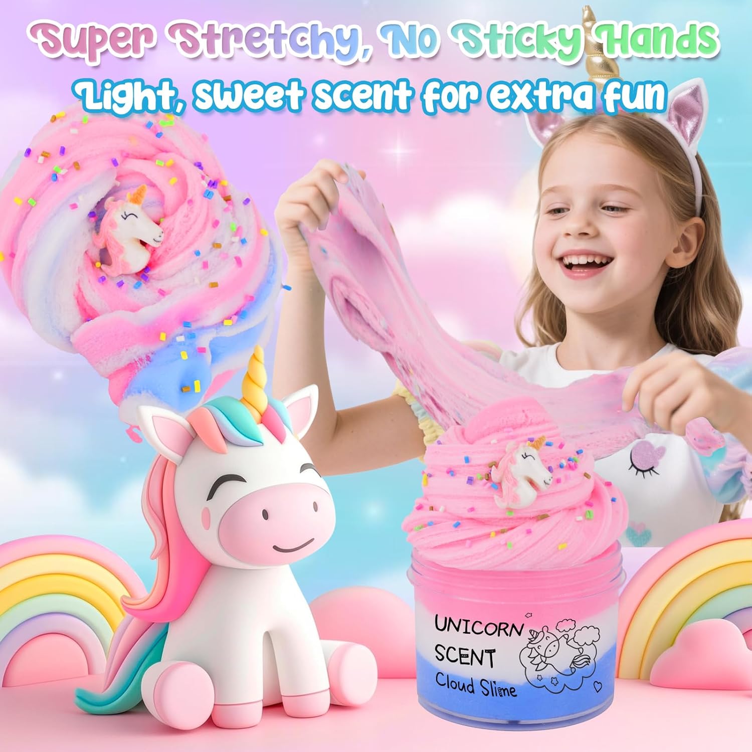 Unicorn Cloud Slime, Scented Slime Kit Kids Toys for Ages 5-7 8-13, Squishy Sensory Toy Cute Stuff for Girls Boys, Teen Girl Birthday Gifts, Party Favors Stocking Stuffers for 4 6 9 10 11 12 Years Old