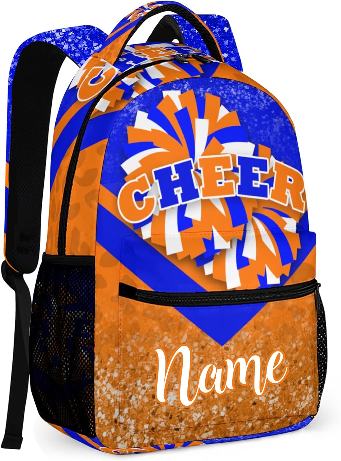 Personalized Cheerleader Backpack with Name Custom Cheer Backpack for Women Team Gifts (Blue Orange)