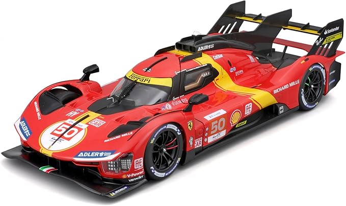 Bburago - 1/18 Ferrari Racing - 499P LMH 2023#50 - Red - New 2024: Metal Replica - Detailed Interior - Doors and Hood Opening 1/18 Scale - Le Mans 24h Winner 2023