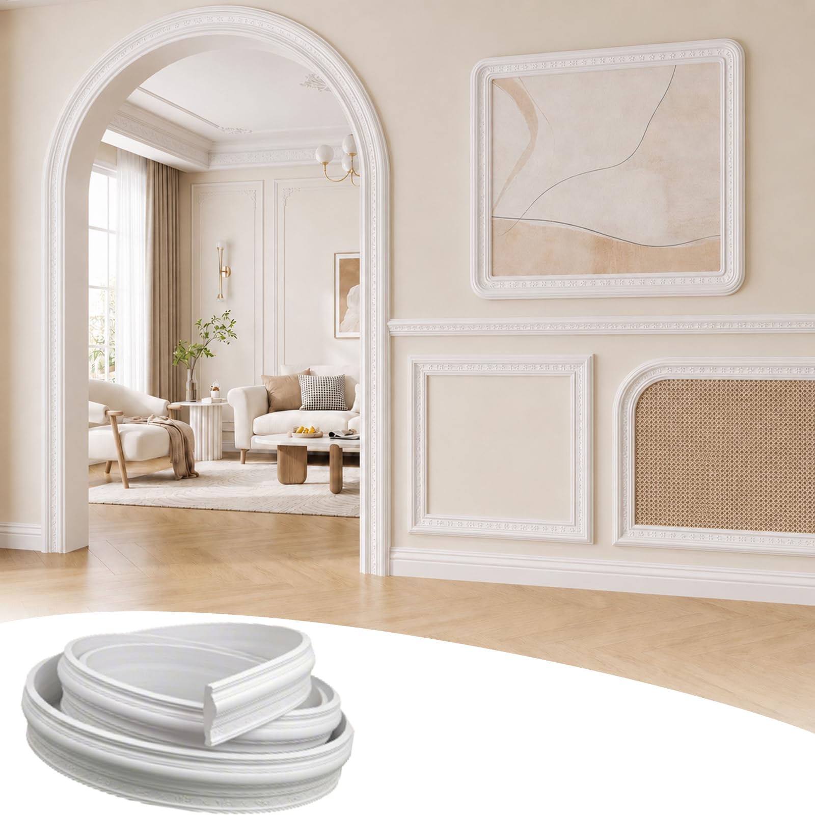 Modanatura per Pareti in PVC Flessibile E Impermeabile per Decorazione Interni Profilo Decorativo Verniciabile per Soffitto Porte E Cornici W 8cm, L 9m