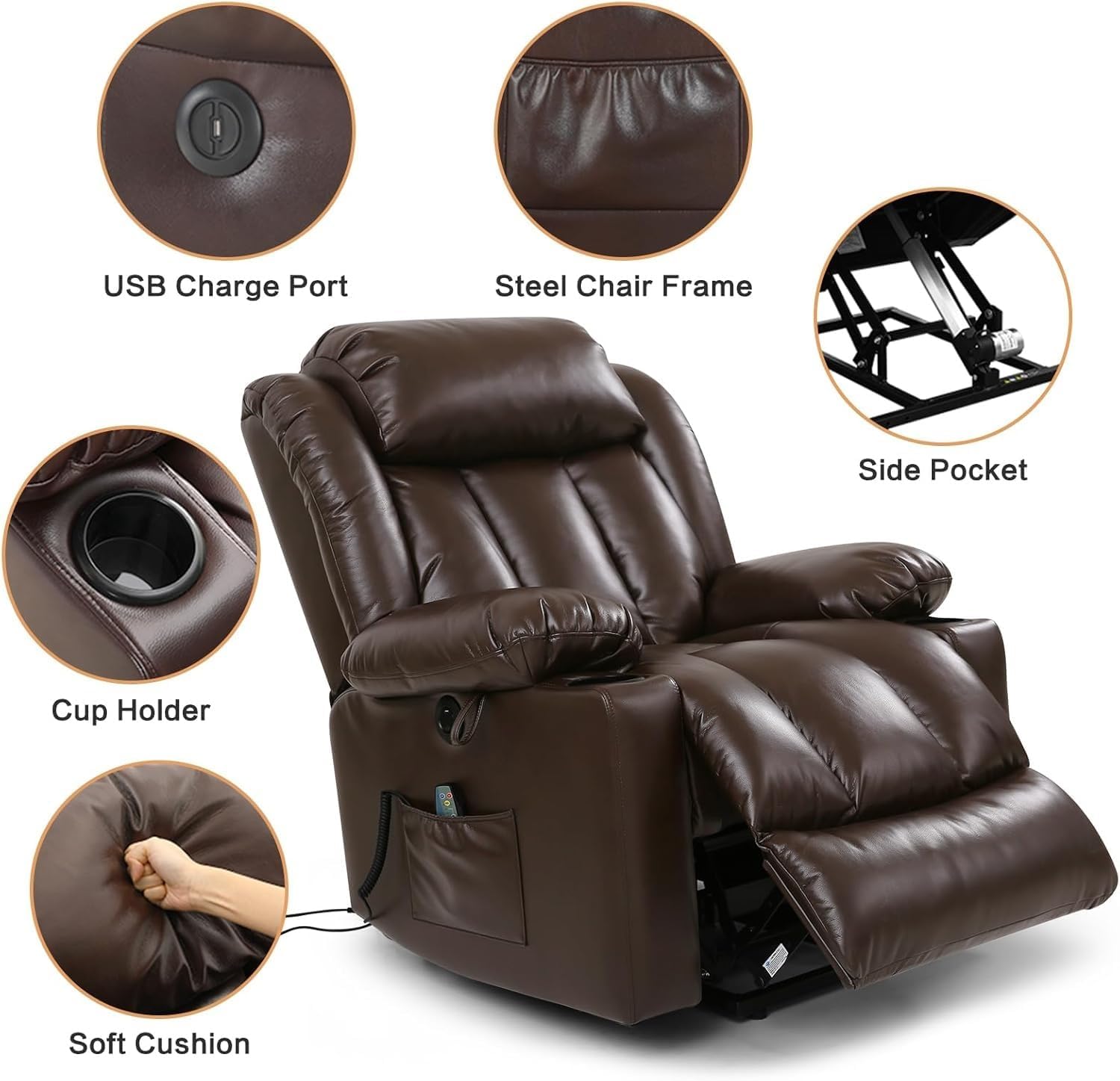 Power Lift Recliner Chair for Elderly Heavy Duty Large Electric Lift Chair with Heated Vibration Massage Recliners for Seniors Home Living Room Comfort