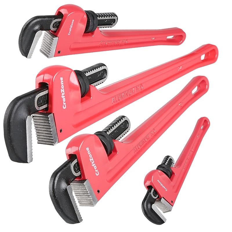 Kit de Chaves para Tubos em Alumínio CRAFTZONE com Mandíbulas Ajustáveis e Forjadas, 25,4 cm, 35,6 cm, 45,7 cm e 61 cm, 4 peças