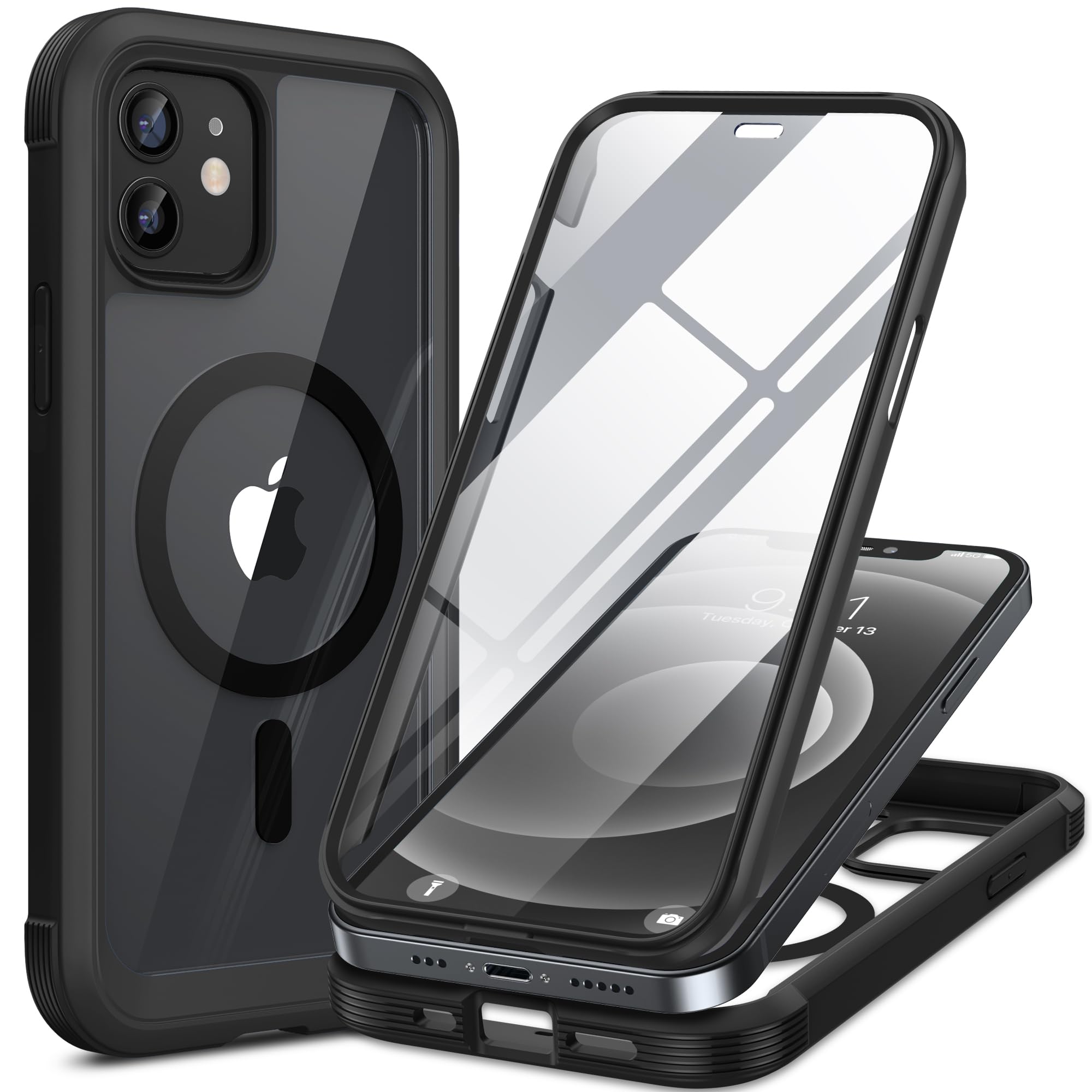 Photo 1 of Miracase Magnetic for iPhone 12 mini Case, [360 Full-Body Protection & Complete Camera Guard], Drop & Scratch-Resistant, Shockproof, Stylish Clear iPhone Case, iPhone 12 mini Cover, Black