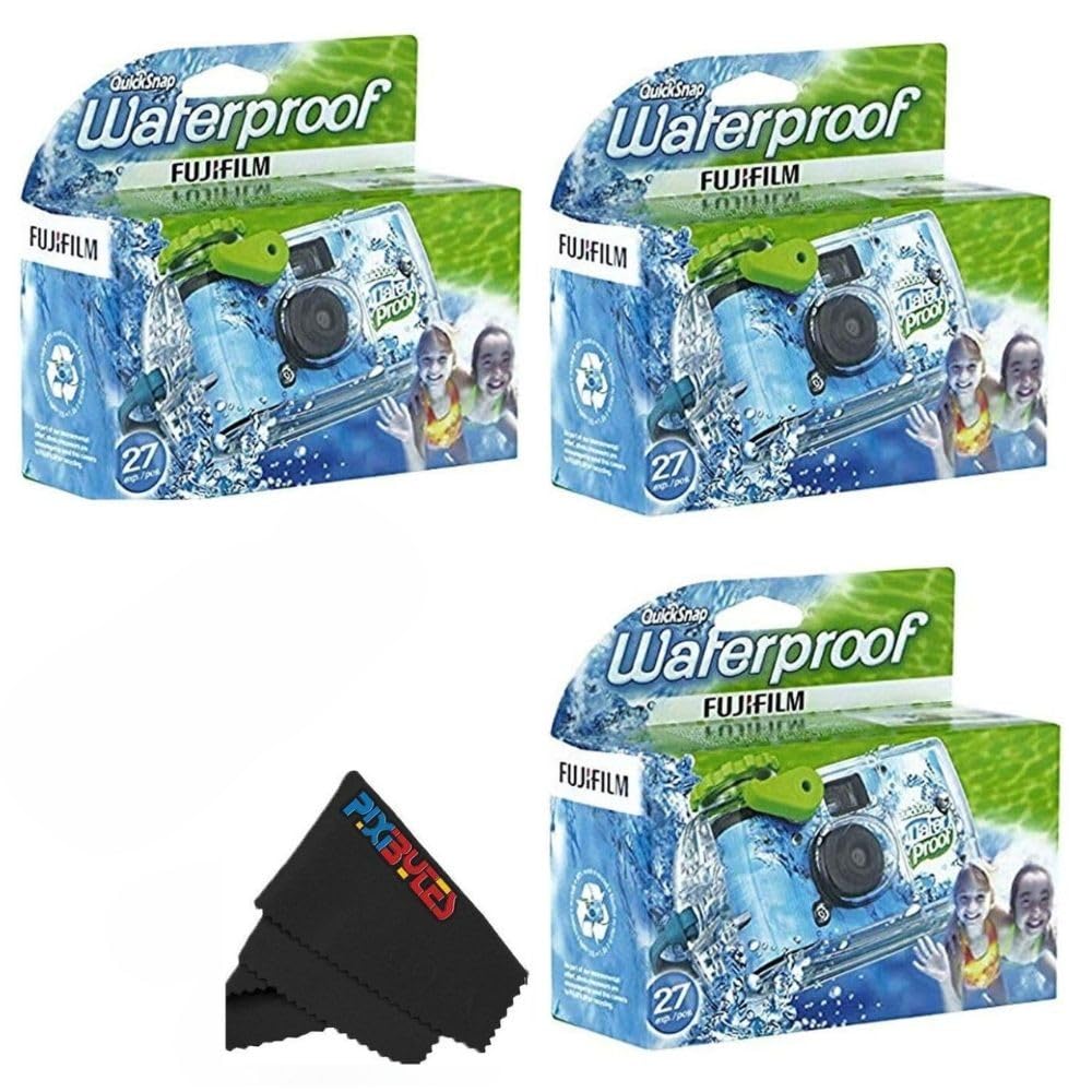 Fujifilm QuickSnap Waterproof 35mm Single Use Camera with Bonus Microfiber Cleaning Cloth...