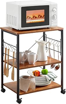 Mr IRONSTONE Microwave Cart 23.7 for Small Space, 3-Tier Microwave Stand Coffee Cart Rolling Kitchen Utility cart on Wheels, Vintage