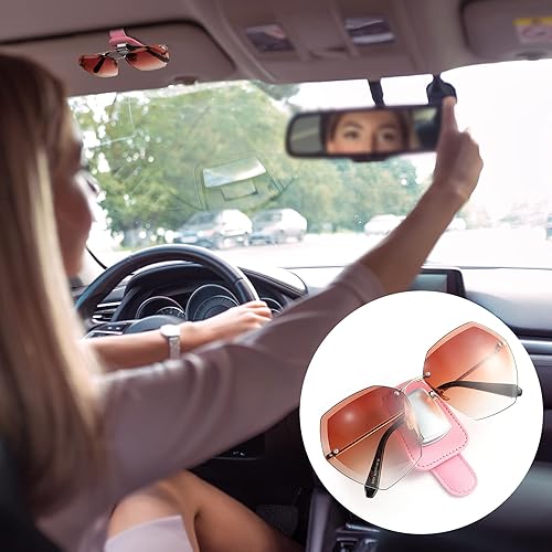 Miniatura 7 de 2 paquetes de soporte universal para anteojos para el automóvil, soporte para lentes de sol, clip de cuero para anteojos y clip para tarjeta de