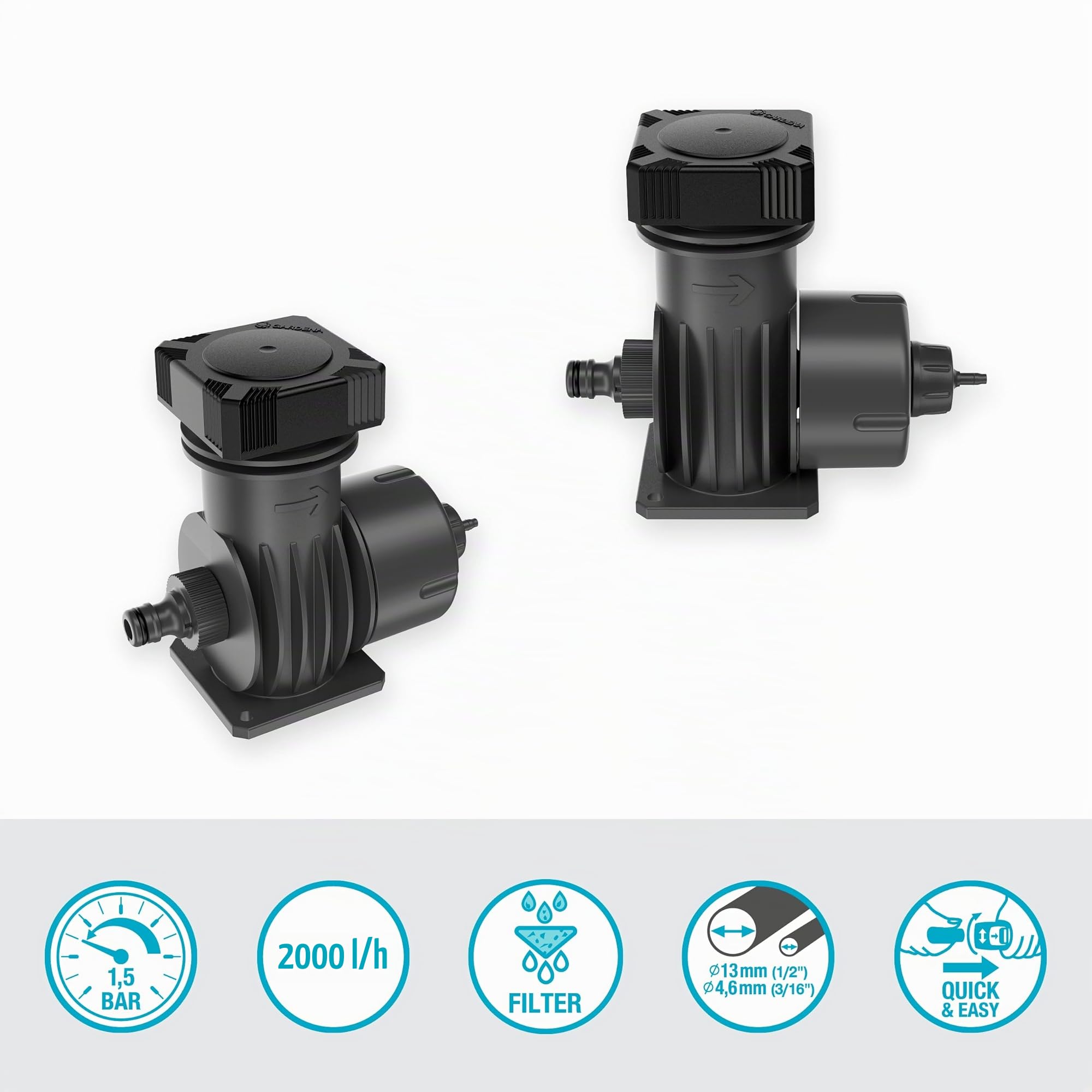 Gardena sistema Micro-Drip unidad básica 2000: Importante pieza de inicio para el sistema de riego automático, reduce la presión y filtra el agua, técnica de conexión sencilla (13310-20)