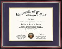 Vista 25 de GraduationMall - Marco para certificado, diploma y documentos con cristal real, aspecto de madera profesional y cuentas doradas, color caoba y blanco