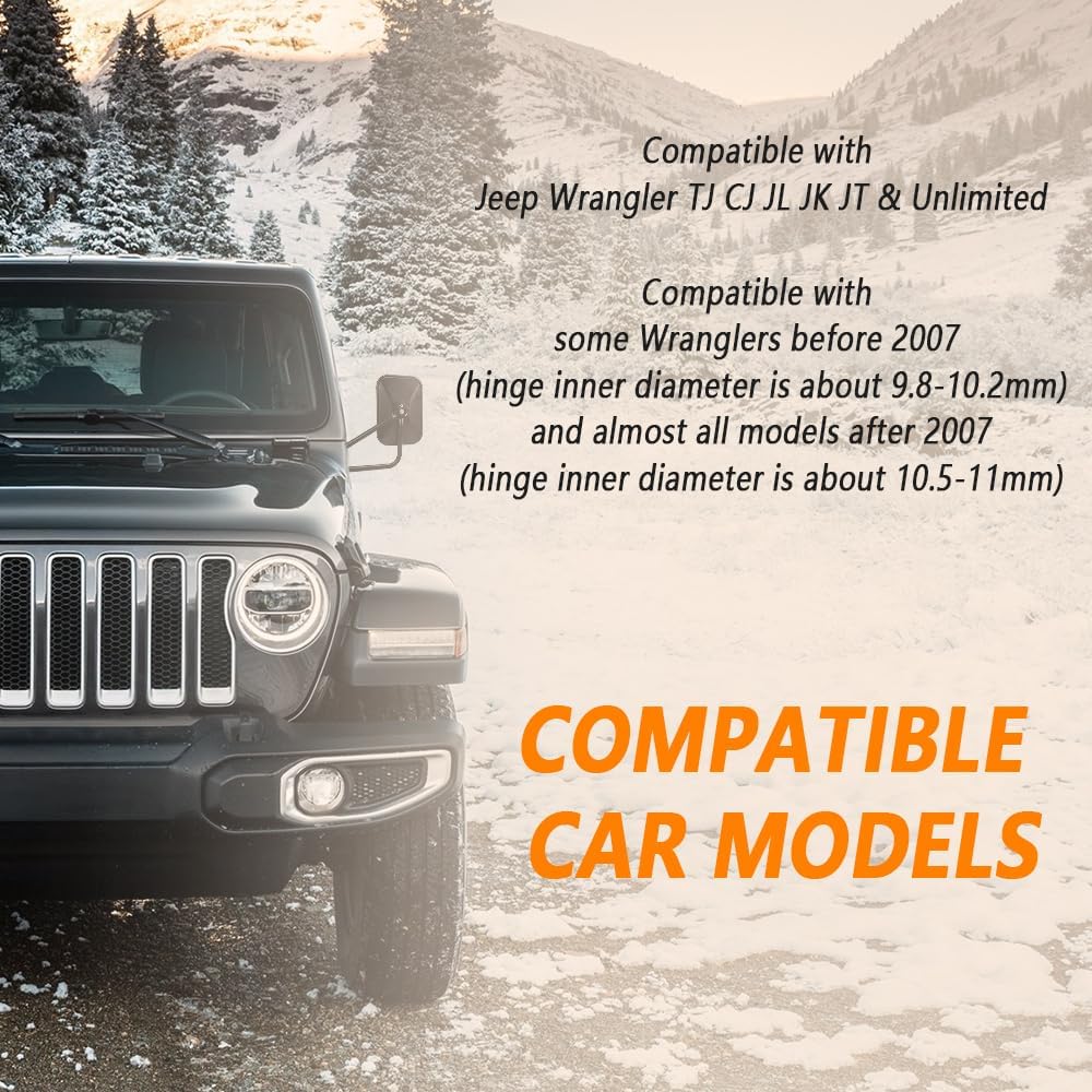 2 Pack Doors Off Mirrors - Adjustable Convex Side View Mirrors Compatible with Jeep Side Mirrors with Doors off for Wrangler TJ CJ JL JK JT & Unlimited - Car Exterior Accessories