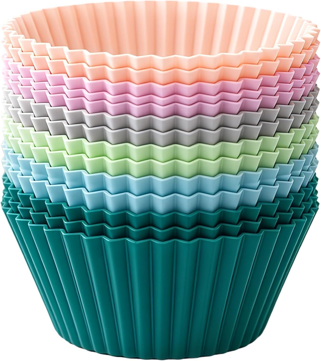 CAKETIME Silicone Baking Cups Cupcake Liners - 24 Pcs Reusable Silicone Molds Including Round, Rectanguar, Square, Flower Food Grade Silicone