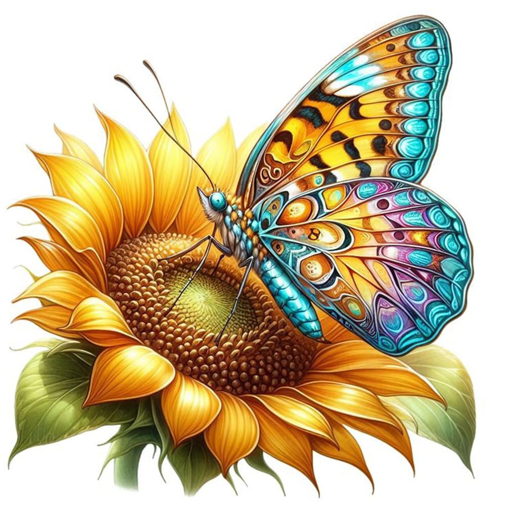 Stalente Diamond Painting Kits for Adults Sunflower and Butterfly, 5D DIY Diamond Art Kits for Beginners Round Full Drill Diamond Painting for Home Wall Decoration Gift 12×12inch