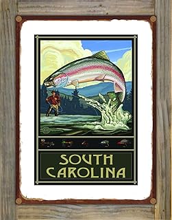 Northwest Art Mall South Carolina Fishing Rustic Metal Print on Reclaimed Barn Wood from Travel Artwork by Artist Paul A. Lanquist 8.5" x 11.5"