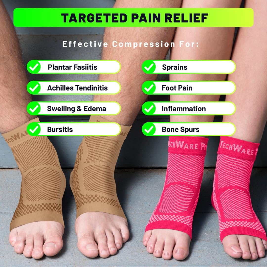 TechWare Pro Ankle Brace Compression Sleeve - Plantar Fasciitis Sock. Relieves Achilles Tendonitis. Foot Arch Support Reduces Joint Pain, Swelling & Heel Spur Pain. Injury Recovery Braces for Sports - Image 2