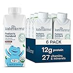 KATE FARMS Organic Pediatric 1.2 High Calorie Chocolate Nutrition Shake, 12g Protein, 27 Vitamins and Minerals, Meal Replacement, 8.45 oz (6 pack)