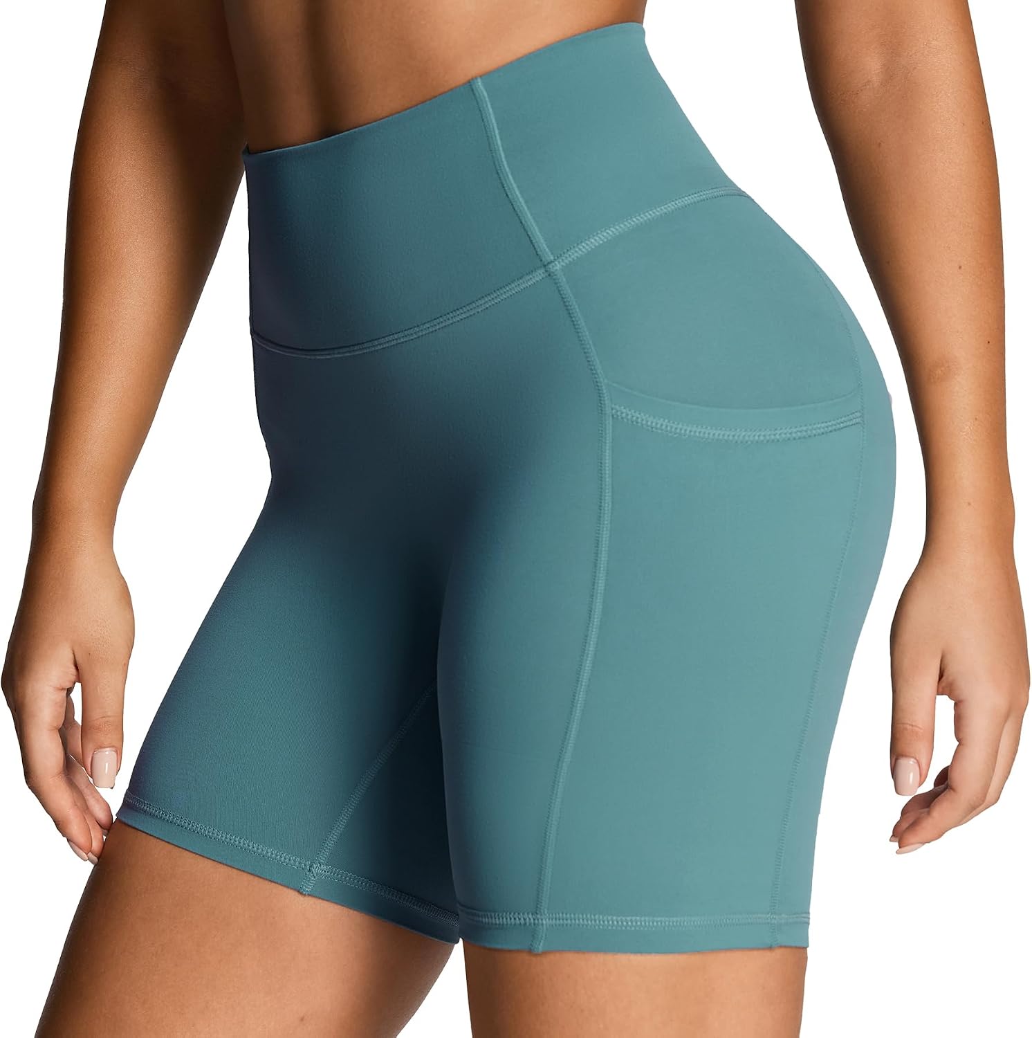 Aoxjox Workout Biker Shorts with Pockets for Women High Waisted Gym Running Luxeyoga™ Yoga Short 6"