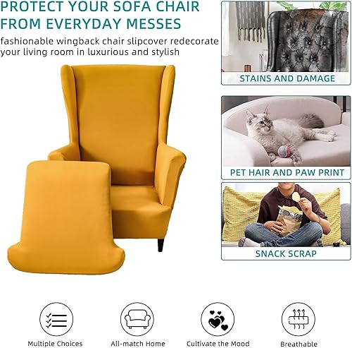 Miniatura 5 de CRFATOP Fundas de poliéster para silla de alas de 2 piezas, fundas elásticas para silla con respaldo de ala, fundas sólidas con parte inferior