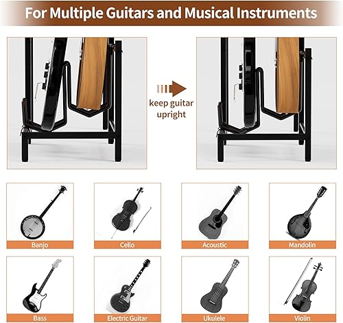 Miniatura 8 de End Table with Guitar Stand,Record Player Stand,Vinyl Records Storage,2-Tier Guitar Stand for Acoustic, Electric Guitar,Bass,Turntable Stand Side