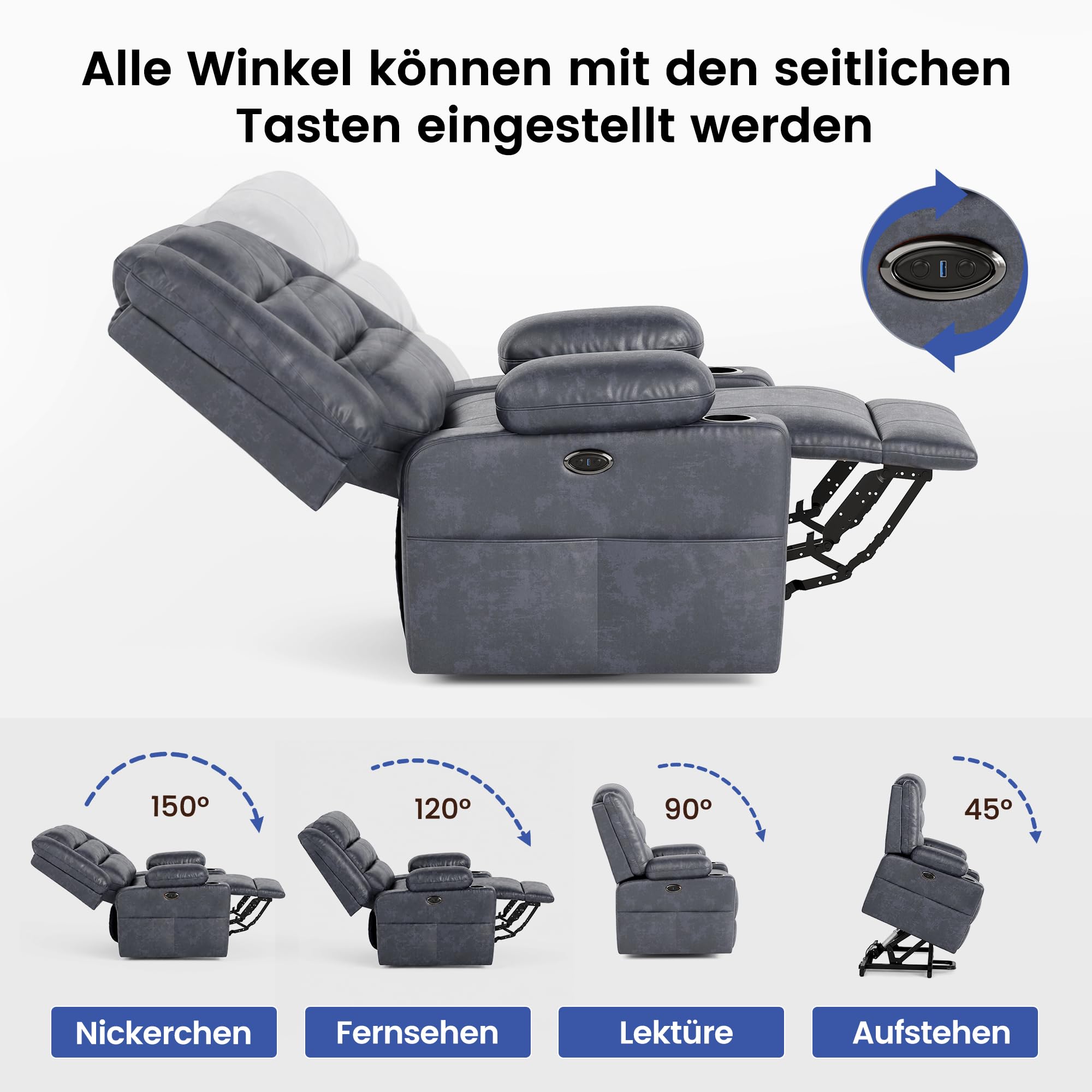 Fernsehsessel Elektrisch Verstellbar mit Massage und Wärmefunktion