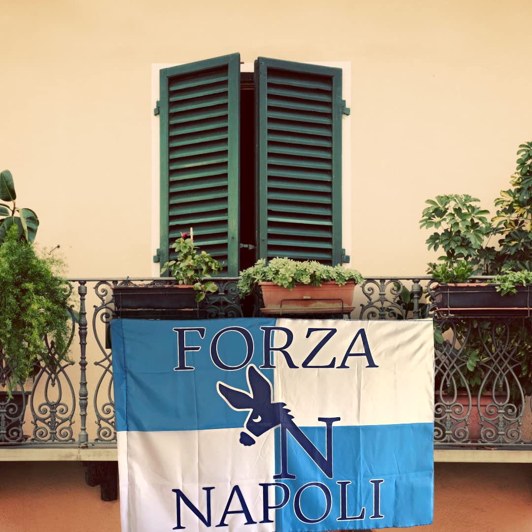 Drapeau et bandeau du Napoli – drapeau 90 x 150 cm avec boucle pour tige + collier Napoli 89 x 8 cm – fan championnat de football (drapeau + bande Naples)