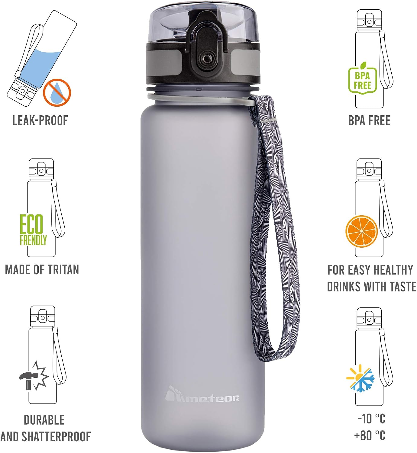 meteor Water bottle 1000 ml, Secure flip lid with lock for daily hydration - Image 5