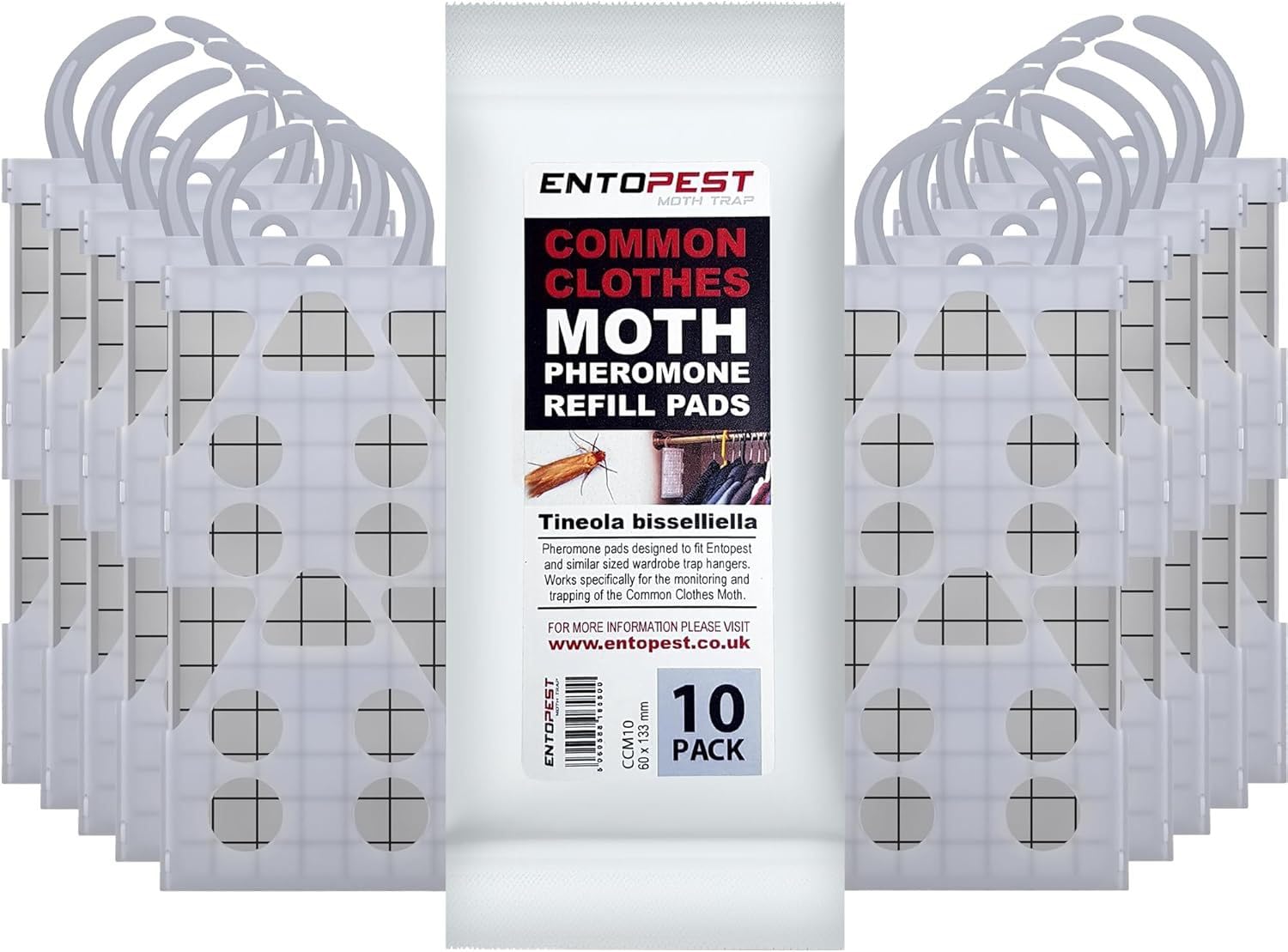 Entopest Feromone antitarme | 10 trappole antitarme di Alta qualità | Repellente antitarme per Armadio | Kit Trappola per tappeti | Kit Trappola – 10 Supporti e 10 tamponi di Ricarica | Trappole…