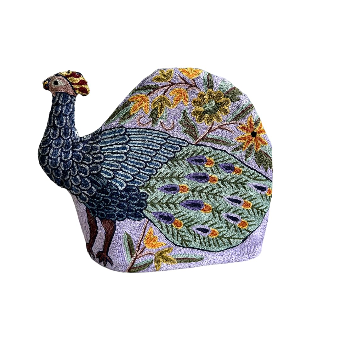 Decorative Luxury Kashmiri Handmade Tea Cosy | Keep Your Tea Warm in Style | Peacock and Elephant Design | Charming Décor Accessory and Souvenir for Your Home | (Pea Cock3)