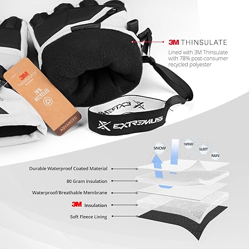 Miniatura 2 de Extremus Outlook Peak - Guantes de esquí para hombre y mujer, guantes de nieve cálidos 3M Thinsulate para clima frío, resistentes al agua y al