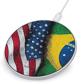 USA and Brazilian Flags Print Wireless Charger Pad 10W Fast Charging Station Portable Phone Charger Pad