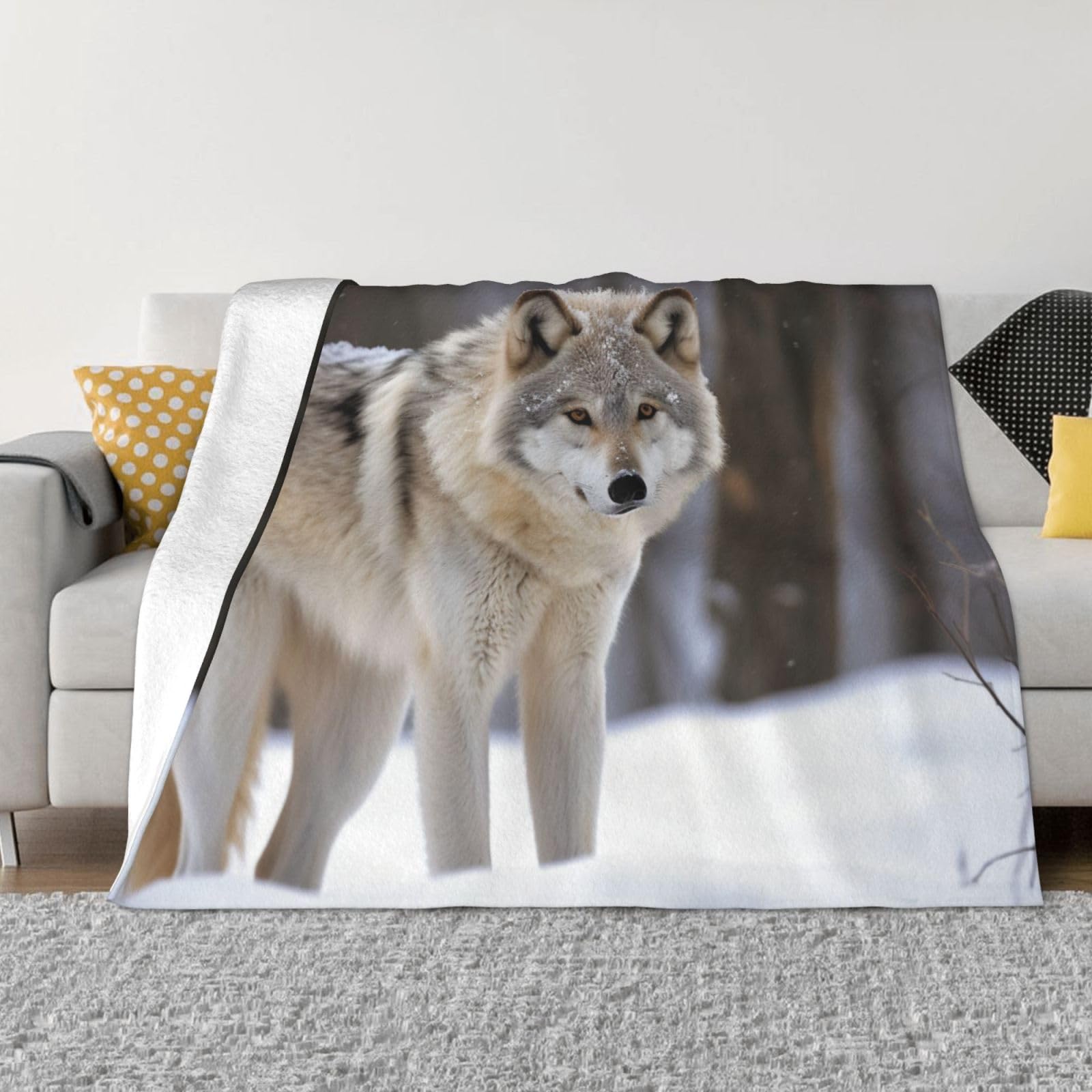 Couverture polaire loup anti-froid et pelucheuse pour lit et grand canapé