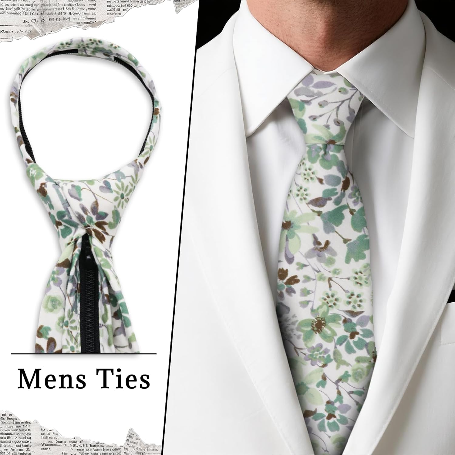 Floral Zipper Ties for Men 3.15" Cotton Mens Ties Flower Printed Neck Tie for Wedding Party Prom - Image 5