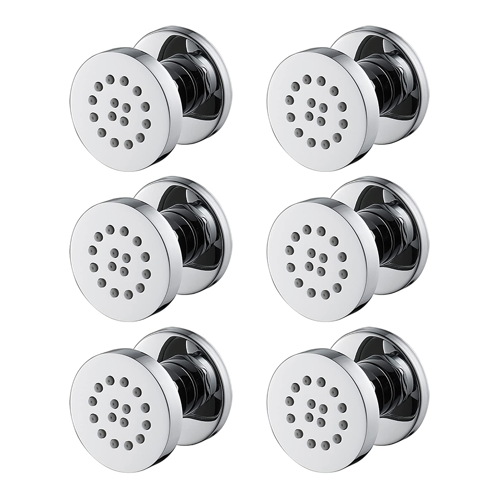 Jets Latéraux Chromés en Laiton Réglables - Pulvérisation Ronde Murale pour Massage Douche - Accessoires de Salle de Bain, 50x50mm, 6 Pack