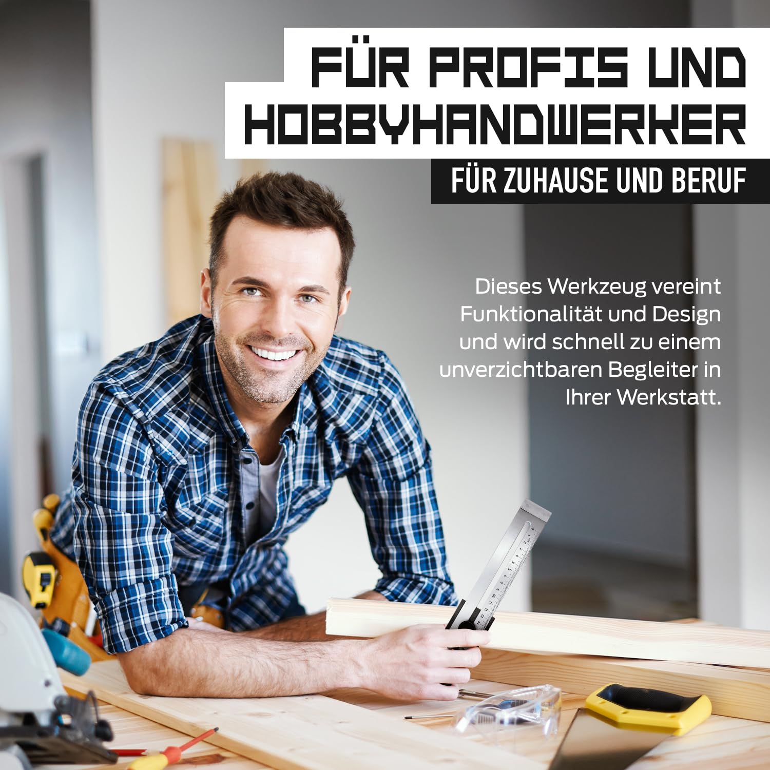 MIB Streichmaß aus rostfreiem Stahl 200 mm, DIN 9001 | Anreißwerkzeug für Tischler & Handwerker | Maßstab Lineal | Ergonomische Feststellschraube | Skala matt verchromt & lasergraviert