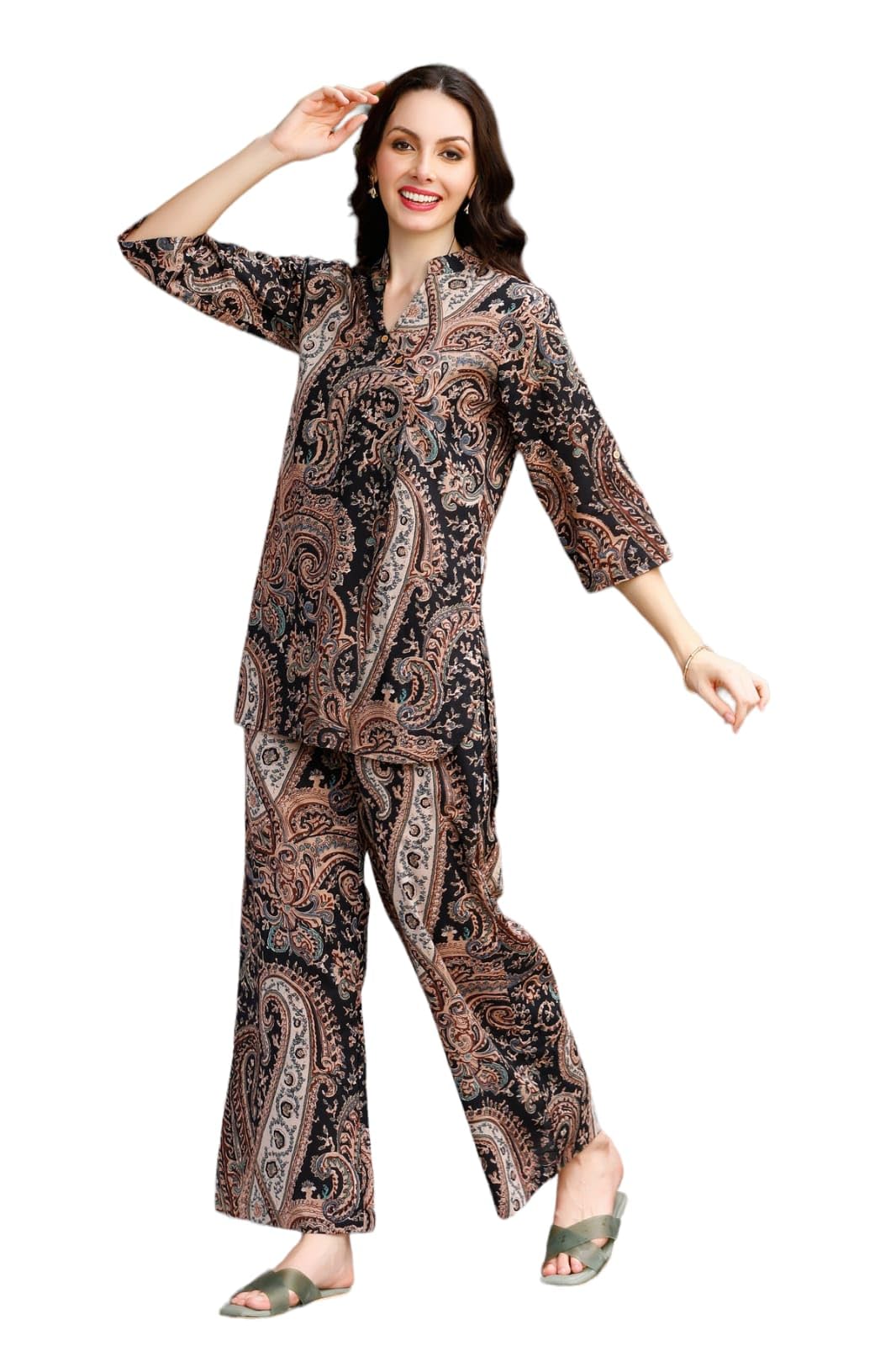 jisora Women’s Printed Cotton Loungewear Set (Beige)-picture-25