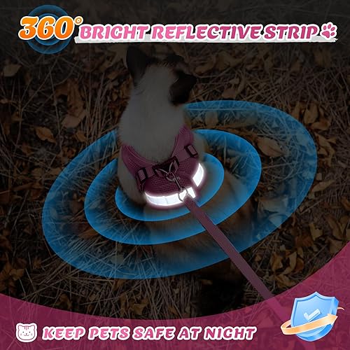 Miniatura 15 de Supet Juego de arnés y correa para gatos, arnés de malla suave ajustable para gatos con correa reflectante para caminar gato y cachorro conejo Negro