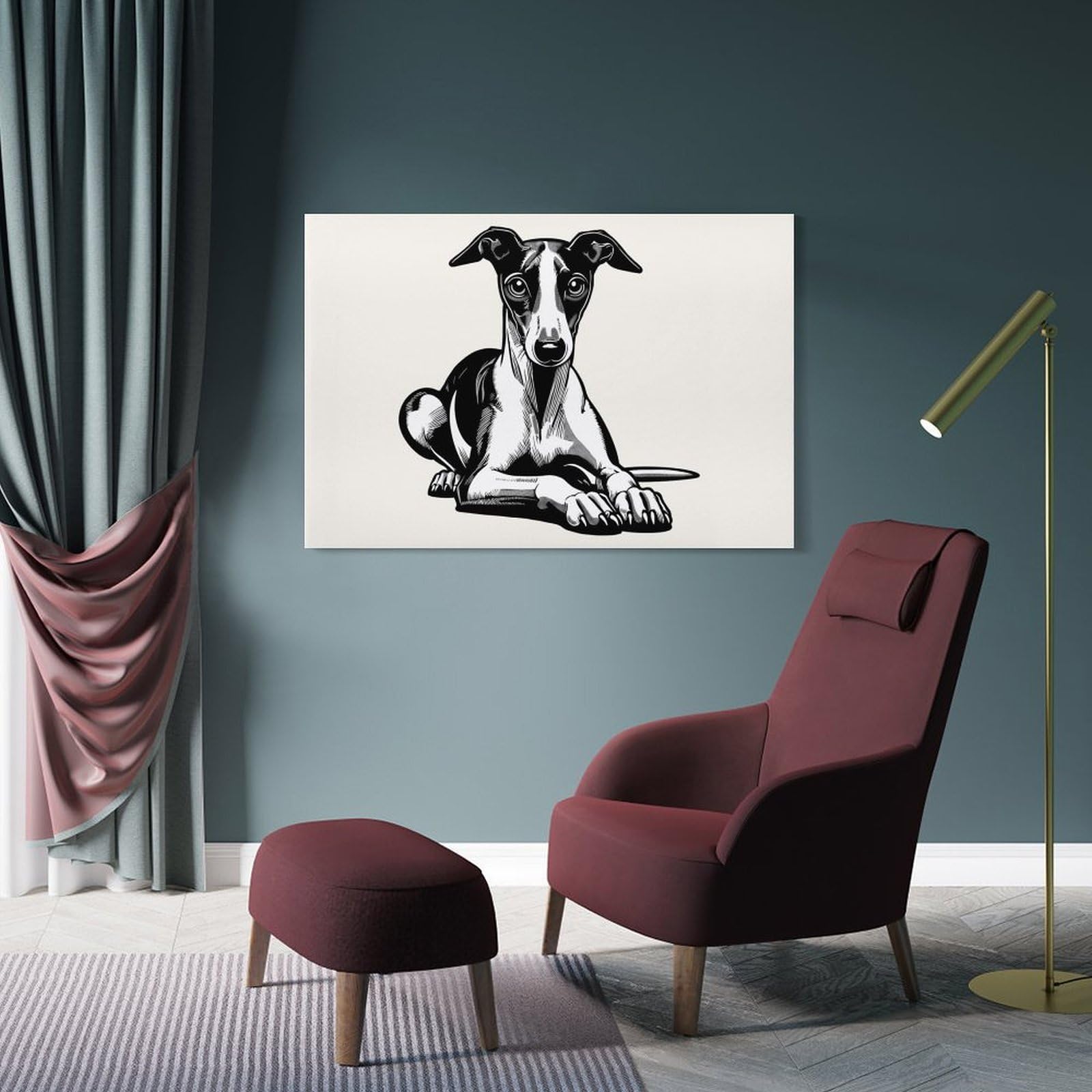 Junmoney Whippet(3) Home Decor Wall Art, 24x36inch(60x90cm), for Bedroom, Lounge Or Dressing Area, Canvas Wall Decor for Personal Spaces